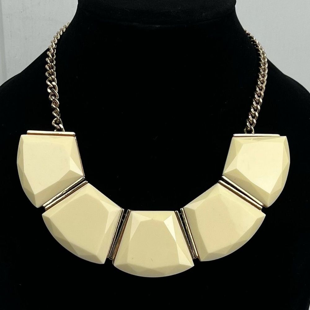 ALDO Designer Signed Statement Necklace Chunky Geometric Ivory on Gold Tone